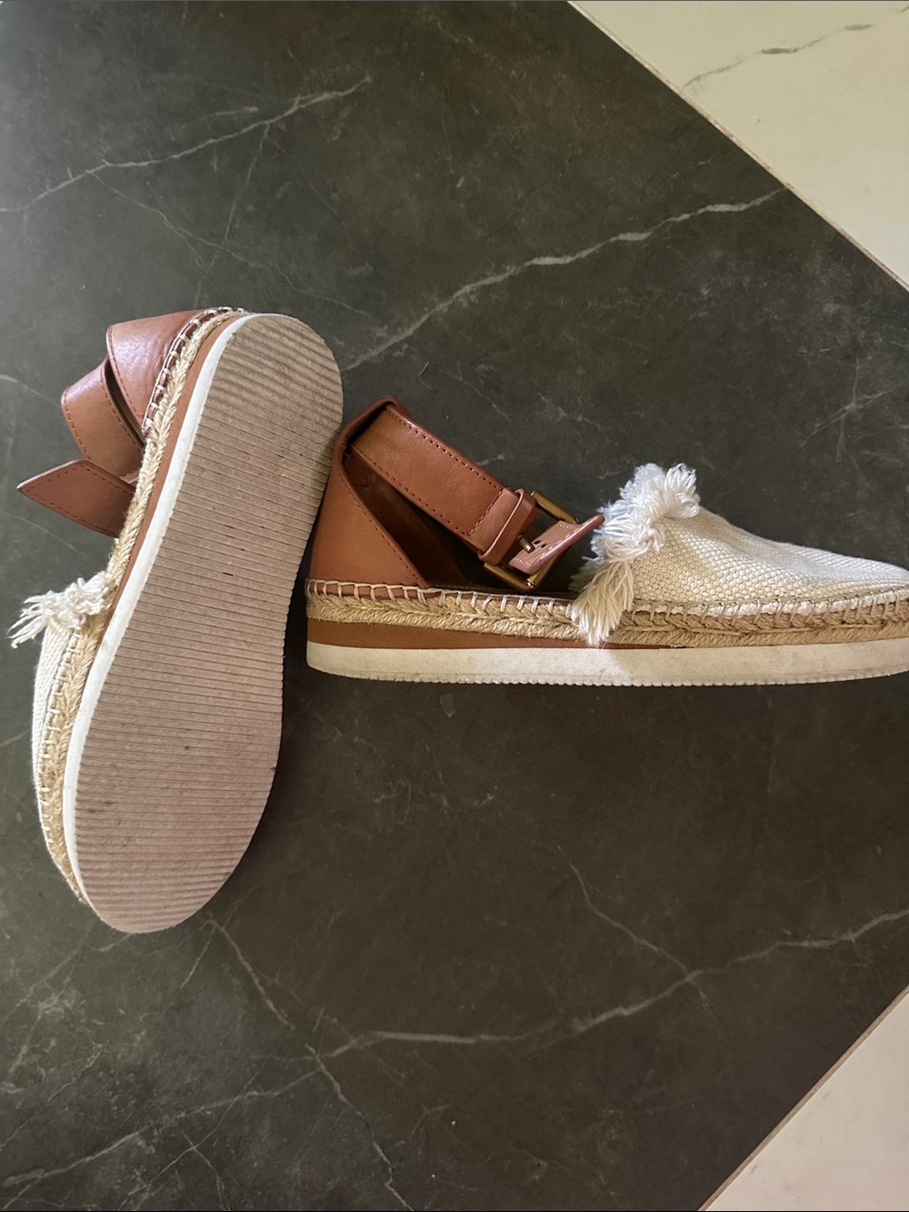 See By Chloe White Canvas and Brown Leather Espadrille Sandals - Picture 2 of 2